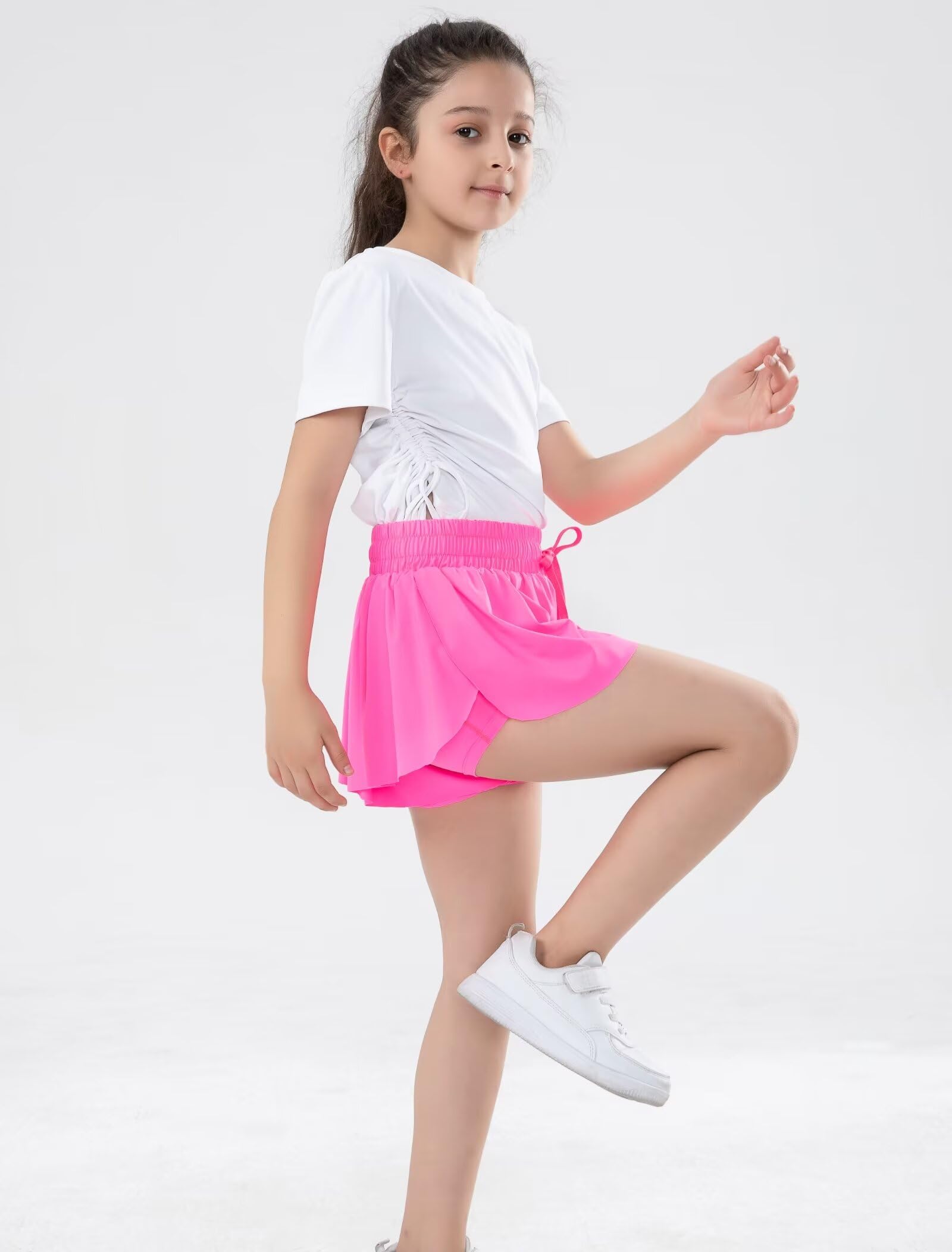 zqajuxg Girls Flowy Shorts with Spandex Liner,2 in 1 Butterfly Shorts Teen Girls with Pockets for Sports，Running，Athletic/Hot Pink/10-12 Years