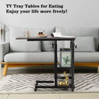 Hadulcet C Shaped Side Table Adjustable, Height Adjustable C Table with Wheels and Storage Shelves for Couch Bed Recliner Dark Grey