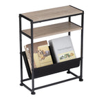 Narrow End Table for Small Spaces - Slim Side Table with Magazine Holder,2 in 1 Design Narrow Coffee Table Living Room,Skinny Bedroom Nightstand Thin Side Magazine Table,Black