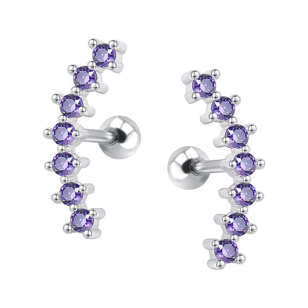 ZS Curve Seven Stud CZ Stud Earrings 316L Stainless Steel Ear Helix Conch Cartilage Piercing