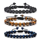 M MOOHAM Natural Stone Bracelets for Men - 8mm Tiger Eye, Matte Agate, Lava Rock - Teen Boys Gifts for Birthday, Anniversary, Christmas