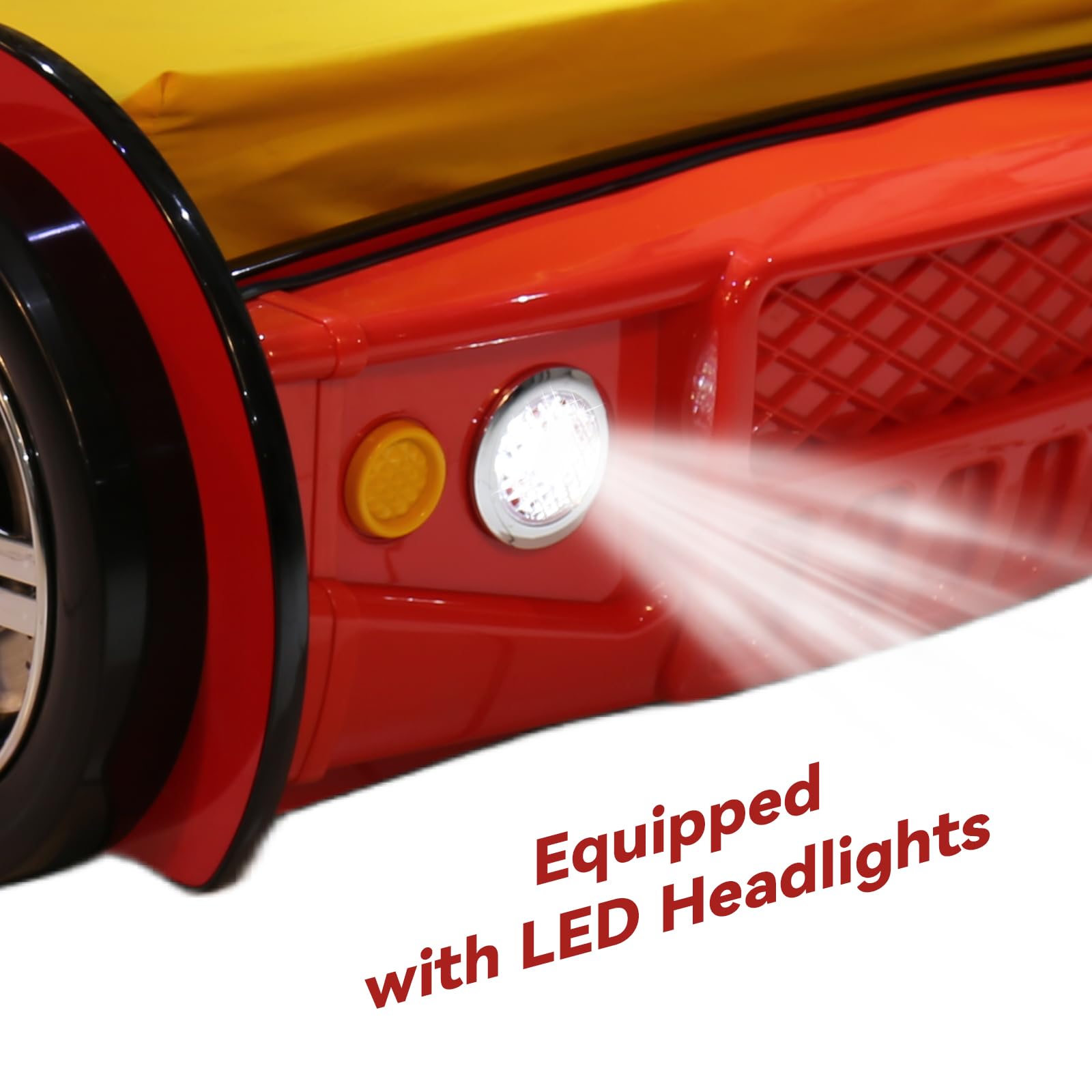 Lit voiture taille double LKTART pour enfants, cadre de lit plateforme en bois en forme de voiture de course avec tête de lit, roues et lattes de support pour garçons, tout-petits, chambre d'enfant (rouge)