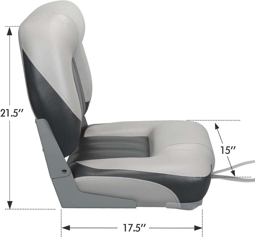 Elite Folding Boat Seat Low Back Boat Seating Fold-Down Fishing Boat Seat, 2 Pack, Charcoal/Light Gray