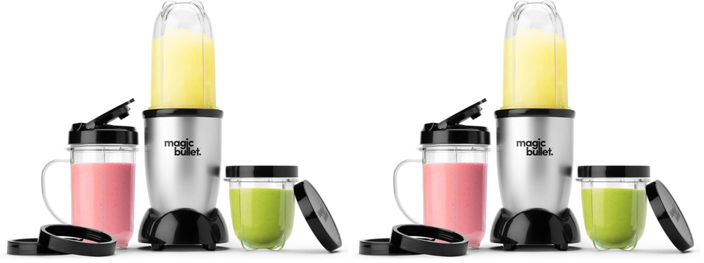 Magic Bullet® Blender Set, 7-Piece Set, 250W Blender and Food Processor, 2 Blending Cups, Cross Blade, Compact Design, Smoothies, Sauces, Silver, MBR-0701AK
