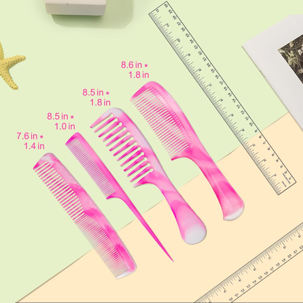 Ensemble de peignes FHALLYNN rose - dents larges, dents fines, queue de rat et peigne double pour femmes et hommes