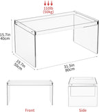 Acrylic Coffee Table, Modern Clear Rectangle Lucite Table for Living Room, Bedroom, Office (Clear, 31.5" L*19.7" W *15.7" H)