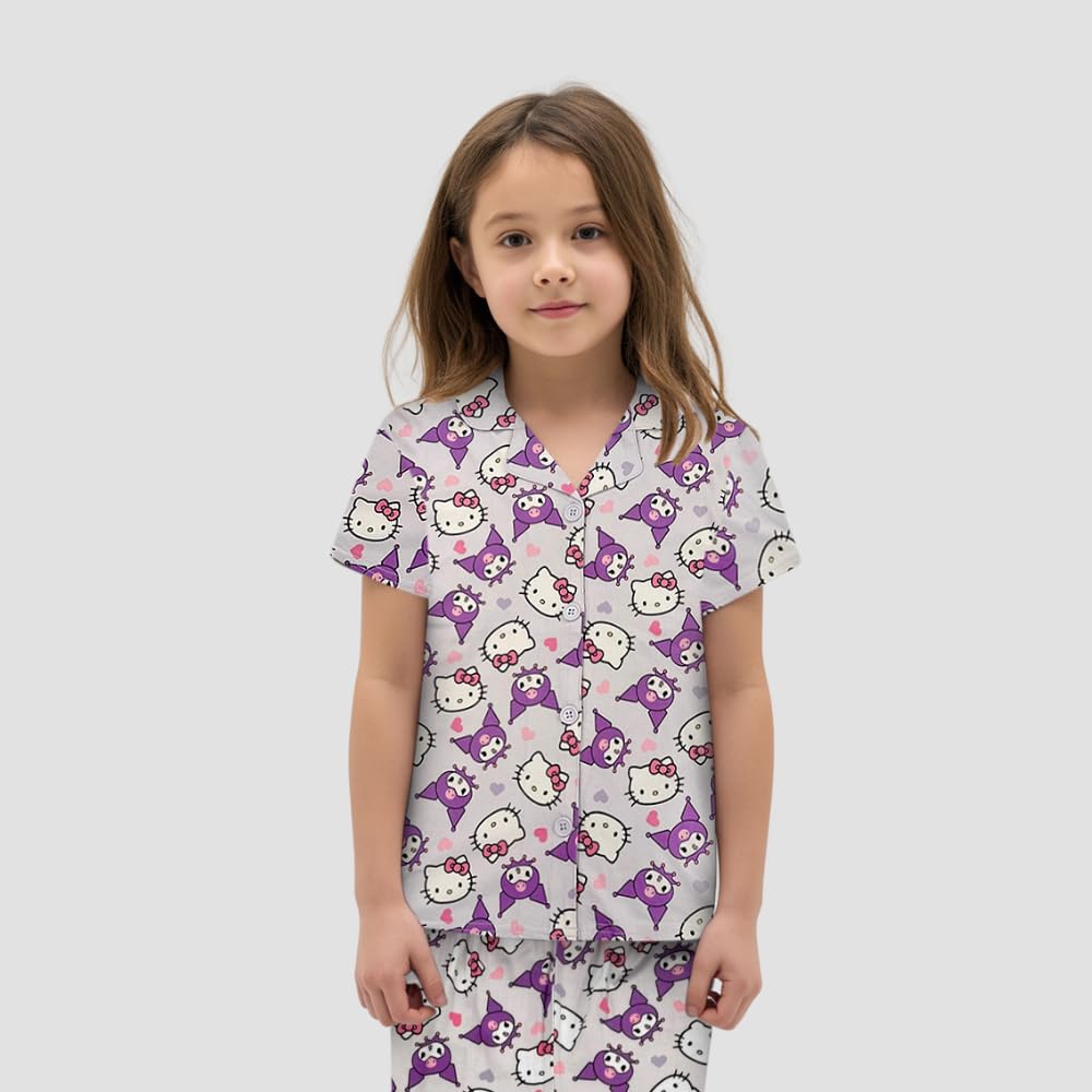 Hello Kitty Girls Pajama Set - 2 Piece Girls Pjs Button Down Short Sleeve & Pants For Kids - Official Product