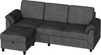 Vongrasig 79" Convertible Sectional Couch Sofa with Storage Ottoman, 3 Seat L Shaped Couch with Side Storage Pockage, Linen Fabric Small Couches for Living Room, Apartment and Small Space, Black