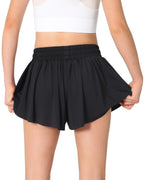 AIOIC Pige Sommerfugl Shorts Børns Flydende Shorts 2-i-1 Pige Sommerfugl Nederdele med Lomme Sort