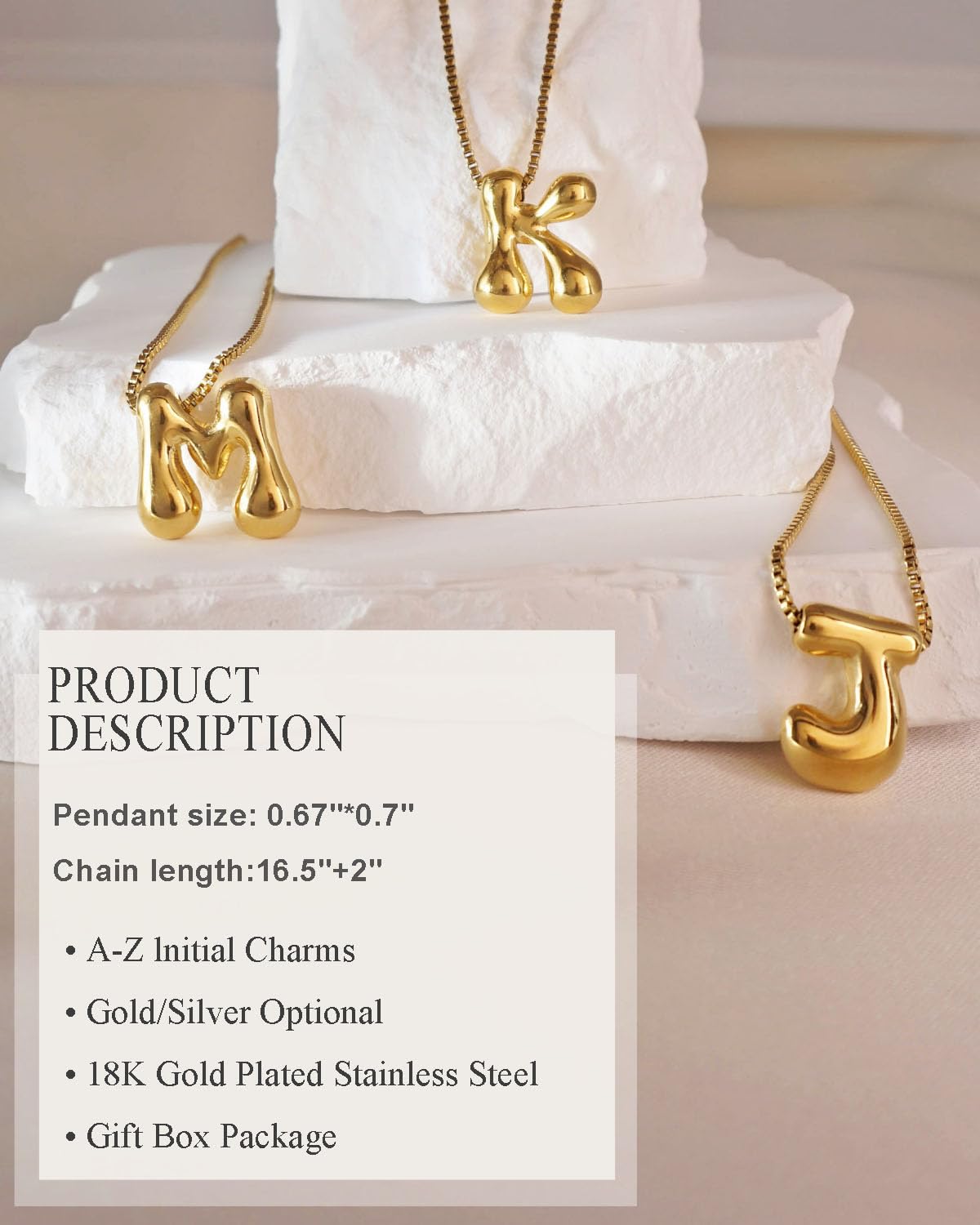 NEXIULT Bubble Letter Halskette 18K vergoldete Ballon A-Z Initial Halskette für Frauen, trendige Buchstabenanhänger Choker Halskette zierlicher Schmuck Geschenk (K, Gold Box Kette)