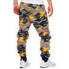 GOFULY Mens Cargo Pants Baggy Camo Print Fashion Drawstring Ripstop Stretch Mens Sweatpants Tall Pockets Graphic Work Pants for Men Big and Tall Plus Size Hiking Pants Men Slim Orange L