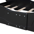 Harper & Bright Designs Twin-Size Plattformbett in Rennwagenform mit Rollen, Holzrahmen mit Stützlatten, Twin-Bodenbett für Kinder Jungen Mädchen Jugendliche, Schwarz