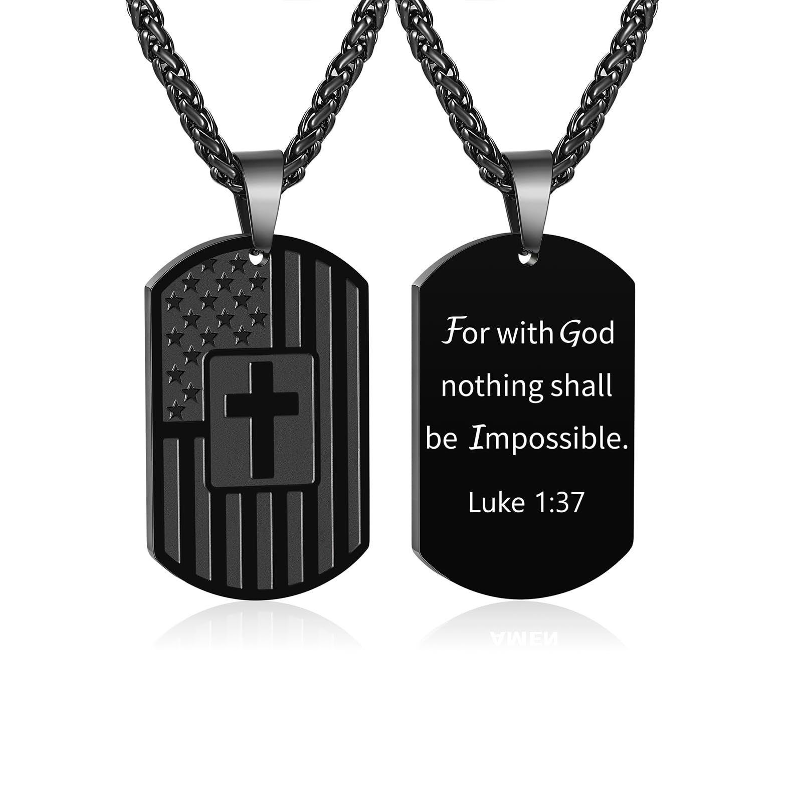 DuoDiner Graduation Gifts-American Dog Tag Necklace Bible Verse Pendant, First Communion Baptism Confirmation Religious Graduation Gifts for Him Boys Men Kids Teens Dad