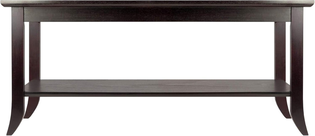 Winsome Genoa Rectangular Coffee Table with Glass Top And Shelf, Espresso