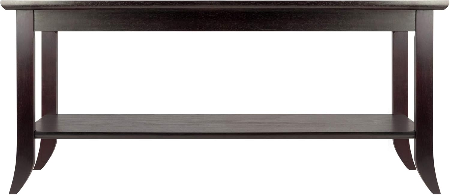 Winsome Genoa Rectangular Coffee Table with Glass Top And Shelf, Espresso