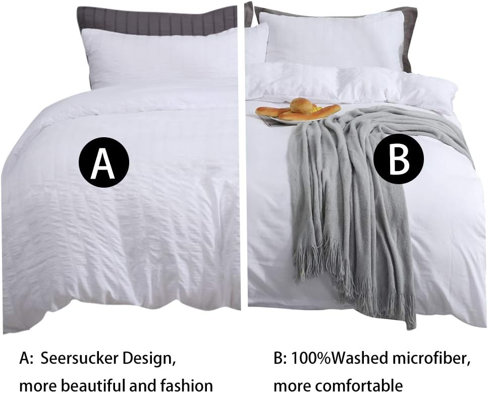 AveLom hvidt dynebetræk Queen (90 x 90 tommer)， 3 stykker (1 dynebetræk + 2 pudebetræk) Stribet lynlåslukning Hjørnebånd Blødt vasket mikrofiberdynebetræk til mænd, kvinder