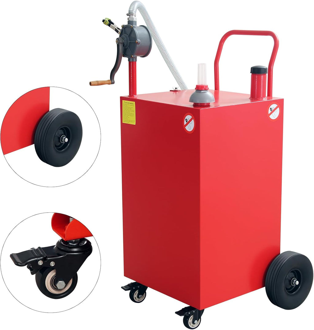 50 Gallon Fuel Caddy, Portable Fuel Caddy with Manual Pump - Heavy Duty Gas & Diesel Storage Tank on 4 Wheels, for Gasoline/Diesel Transfer to Cars, Trucks, ATVs, Boats, Lawn Mowers & Equipment