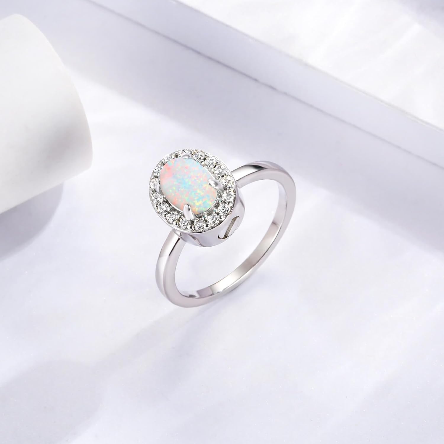 Sterling Silver Opal Cremation Urn Ring: Women Cremation Memorial Keepsake Ring for Ashes With Cubic Zirconia Bereavement Jewelry Gift for A Loss of The Loved One