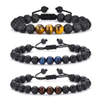 M MOOHAM Natural Stone Bracelets for Men - 8mm Tiger Eye, Matte Agate, Lava Rock - Teen Boys Gifts for Birthday, Anniversary, Christmas