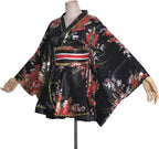 HUAHUA Women's Sexy Short Kimono Dress Floral Print Japanese Traditional Geisha Robe Bathrobe Skirt Belt Outfit