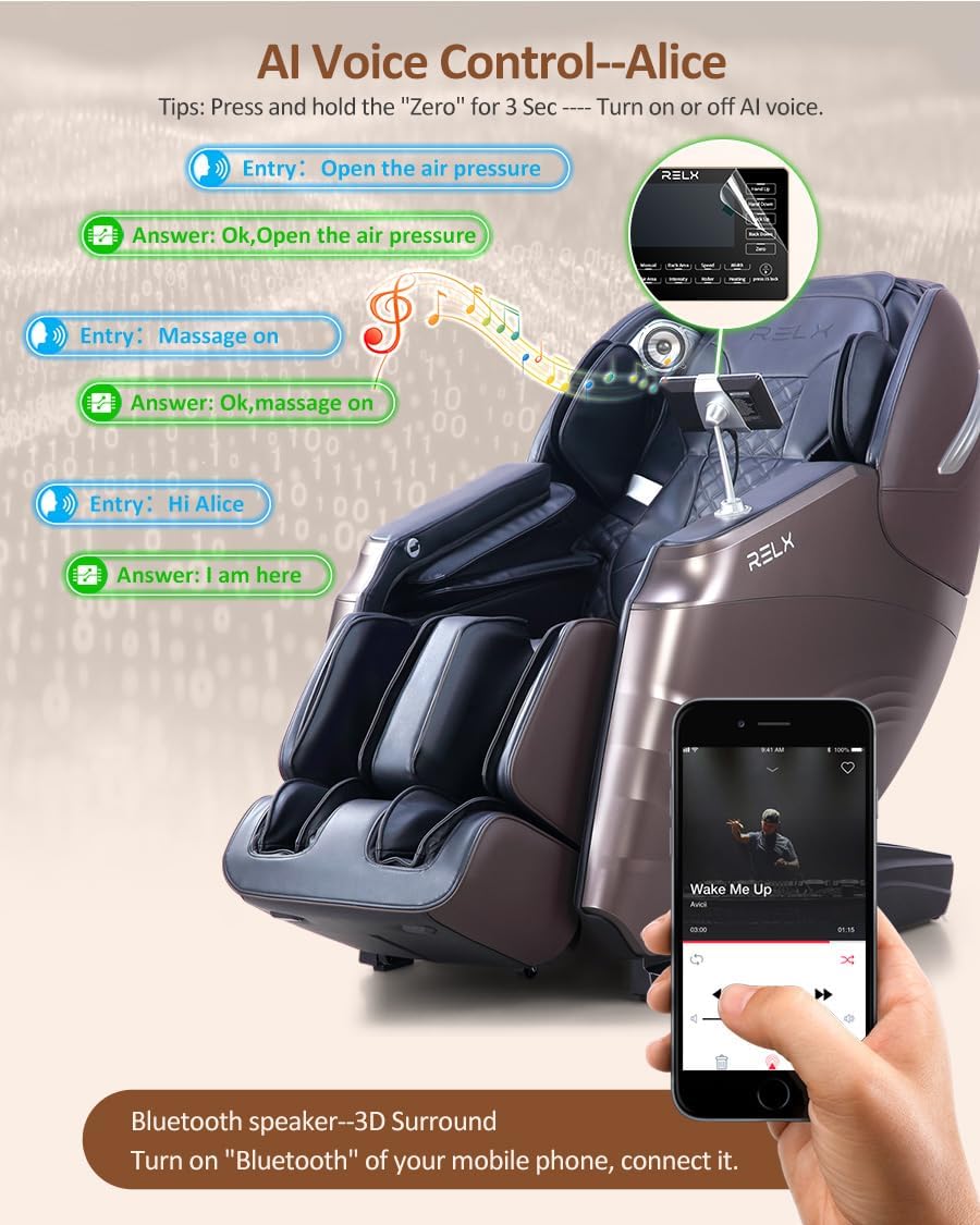 RELX 2025 Massage Chair Full Body, Zero Gravity SL-Track Shiatsu Massage Chair Built-in Heat System, Airbag Massage, with Body Scan, Deep Yoga Stretch, Calfrest Extension and AI Control(Brown)