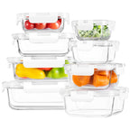 8 Pack Borosilicate Glass Food Storage Containers with Lids, Glass Meal Prep Containers, Airtight Bento Lunch Boxes with Snap Locks, Oven, Freezer and Dishwasher Safe, BPA Free, Kitchen Storage Set