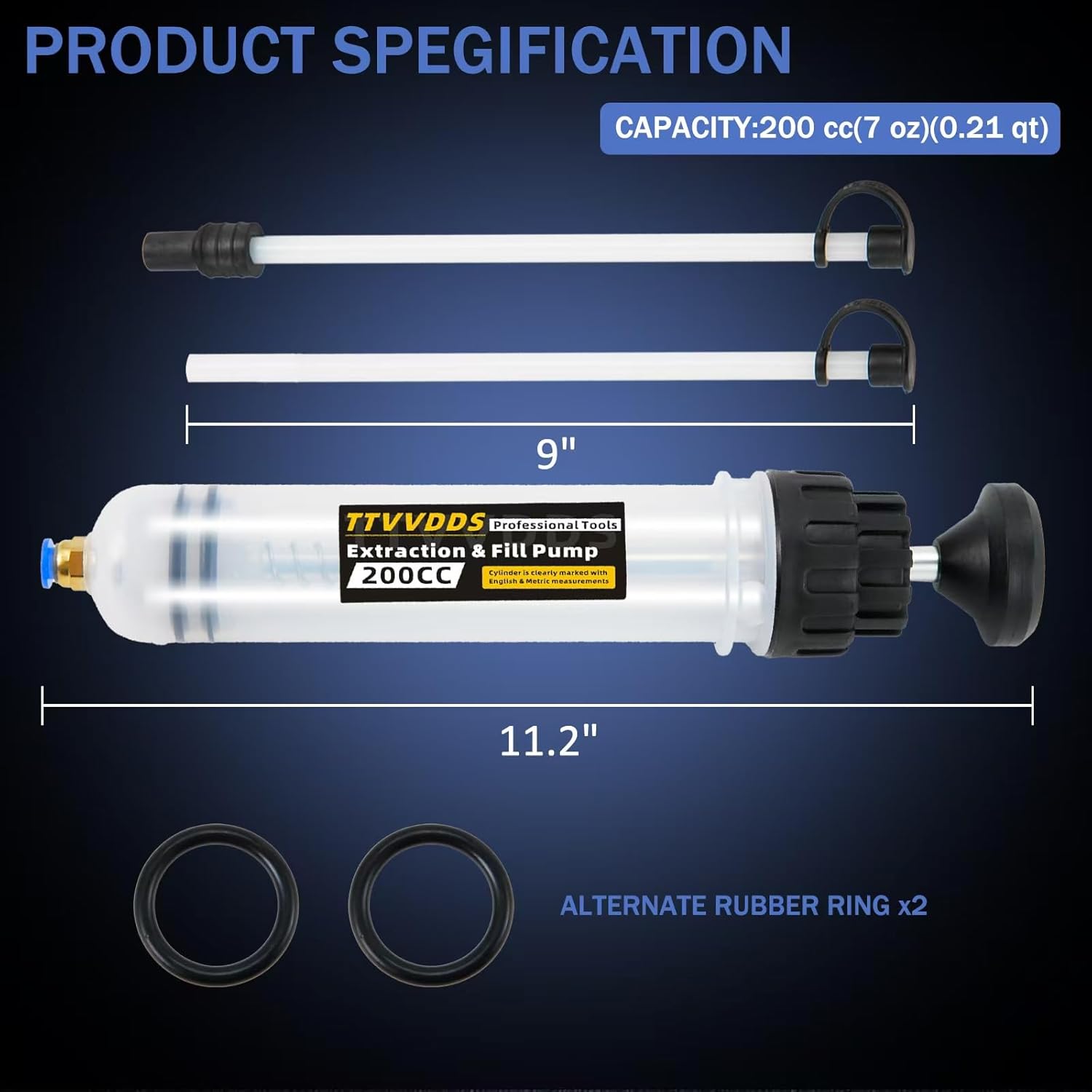 Automotive Fluid Extractor Pump, 200 cc Oil Extractor Pump with Hose, Sealed Upgraded Oil Change Pump, Lightweight Oil Suction Pump for Changing Transmission, Power Steering, and Brake Fluid