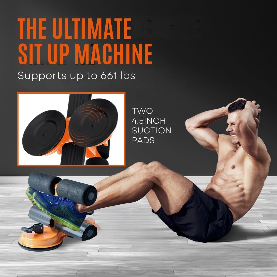 SQUATZ Abs Master - Machine ultime pour redressements assis avec support pour pieds à double ventouse - Barre d'assistance pour sit-ups, exercices abdominaux et exercices du tronc - Capacité de 661 lbs