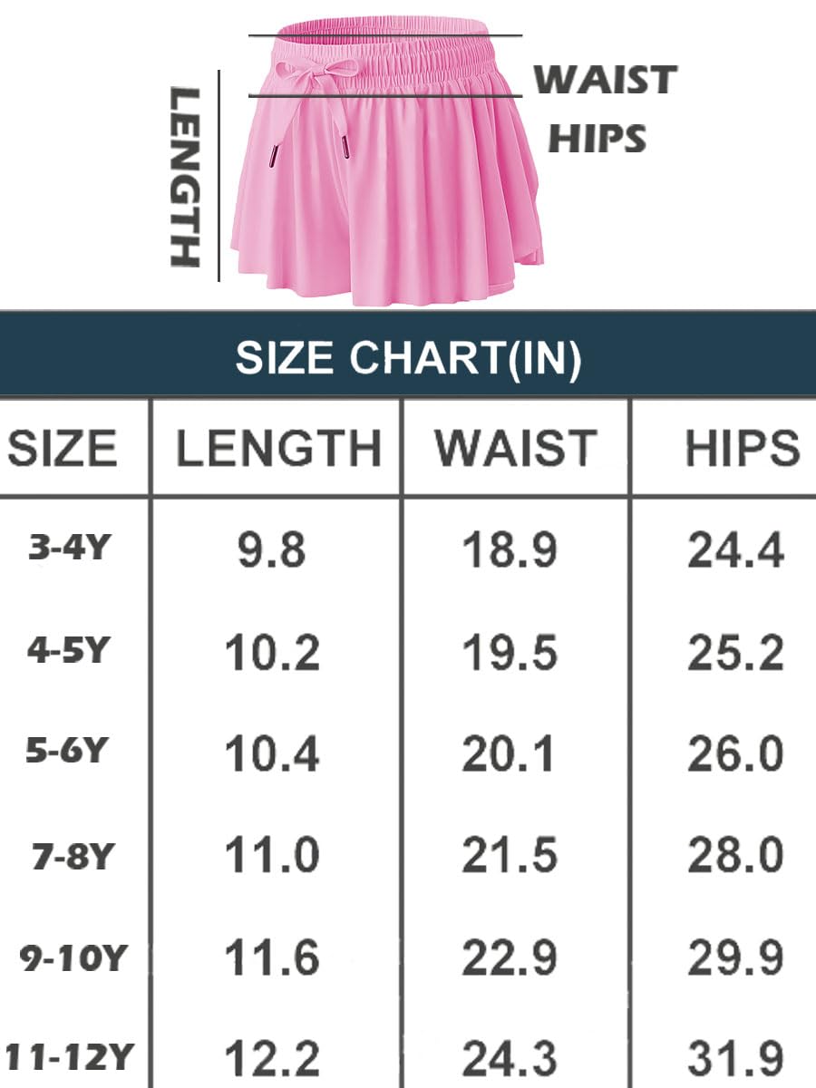 MODERN ASIR 3 Pack Girls Flowy Shorts with Spandex Liner 2-in-1 Youth Butterfly Skirts for Fitness, Running, Sports(Green 7-8years) - Grand Goldman