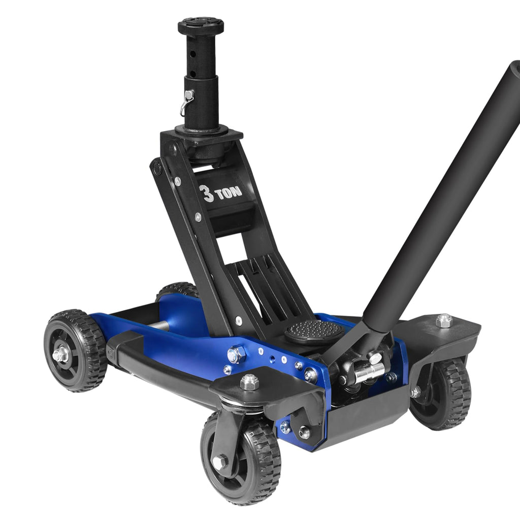 3 Ton Low Profile, Aluminum and Steel Racing Floor Jack with Dual Pistons Quick Lift Pump for Sport Utility Vehicle, Lifting Range 3-15/16" min to 18-5/16" max, Net Weight 58.5 lb, Red