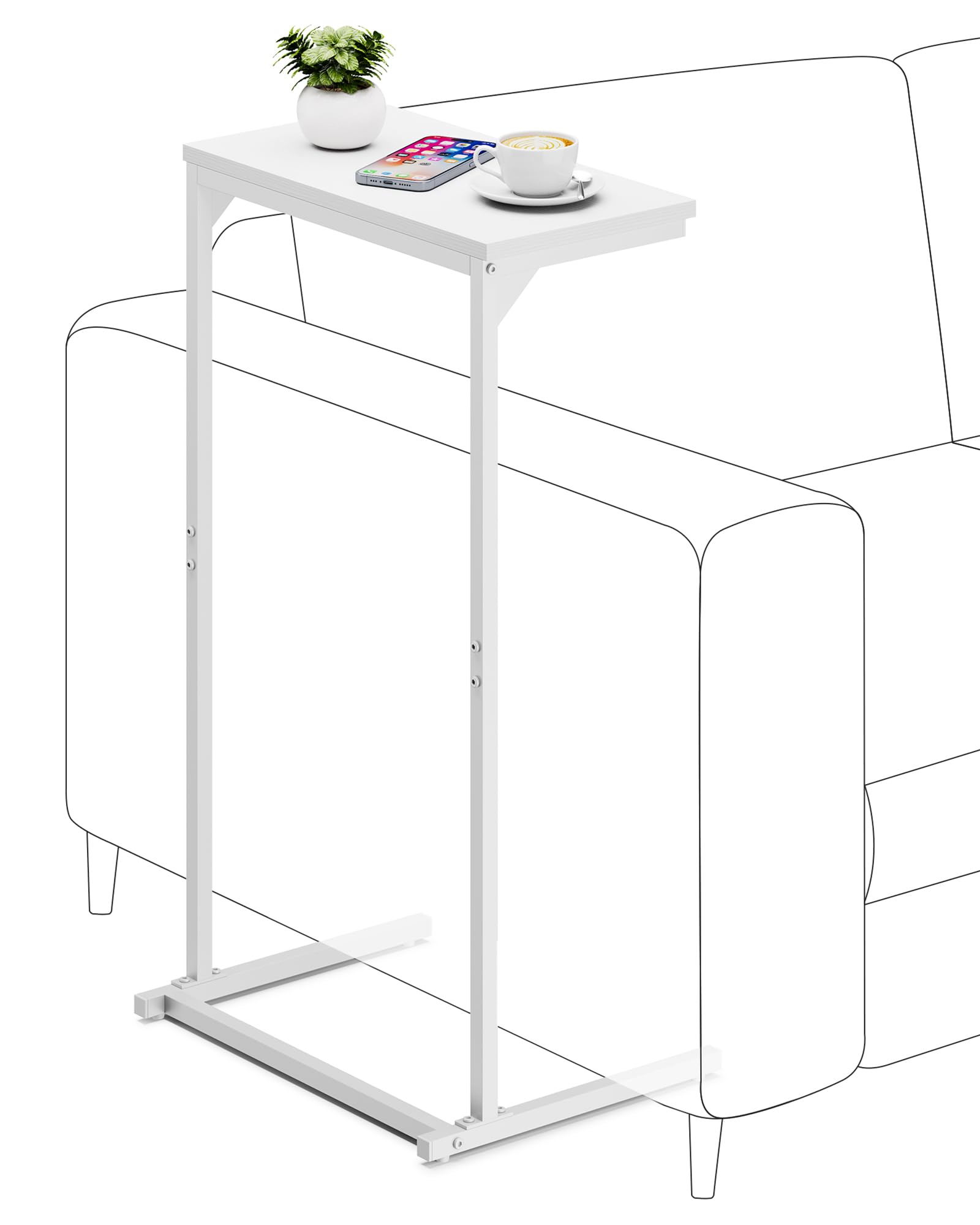 TUTOTAK C Shaped End Table, Tv Tray, Small Side Table, 28.7 inch Tall Couch Table, Tray Table, Sofa Table, Living Room, Bed Room, Brown TB01BB071