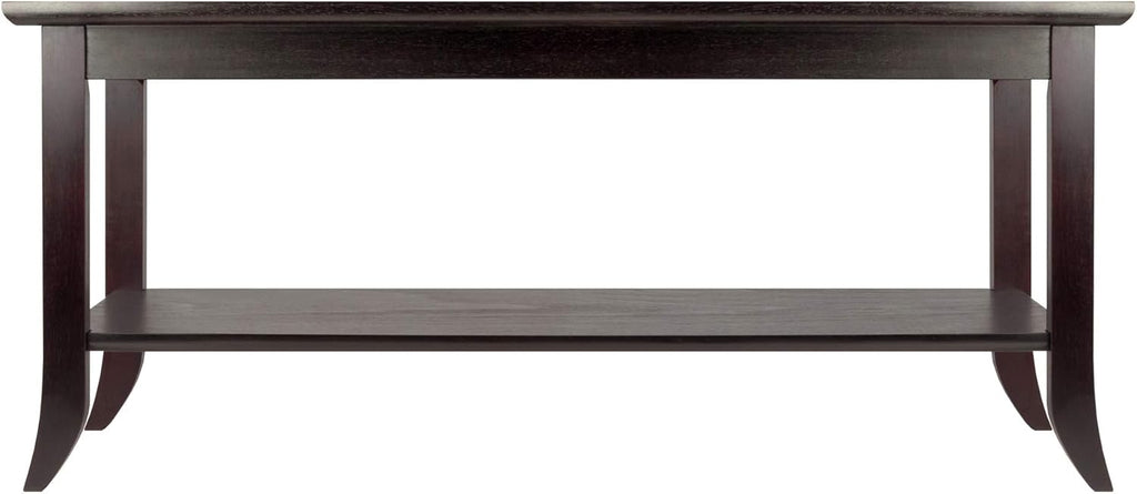 Winsome Genoa Rectangular Coffee Table with Glass Top And Shelf, Espresso