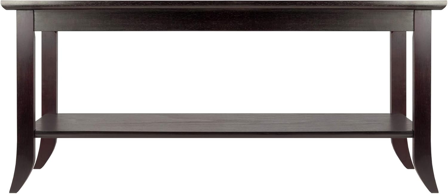 Winsome Genoa Rectangular Coffee Table with Glass Top And Shelf, Espresso