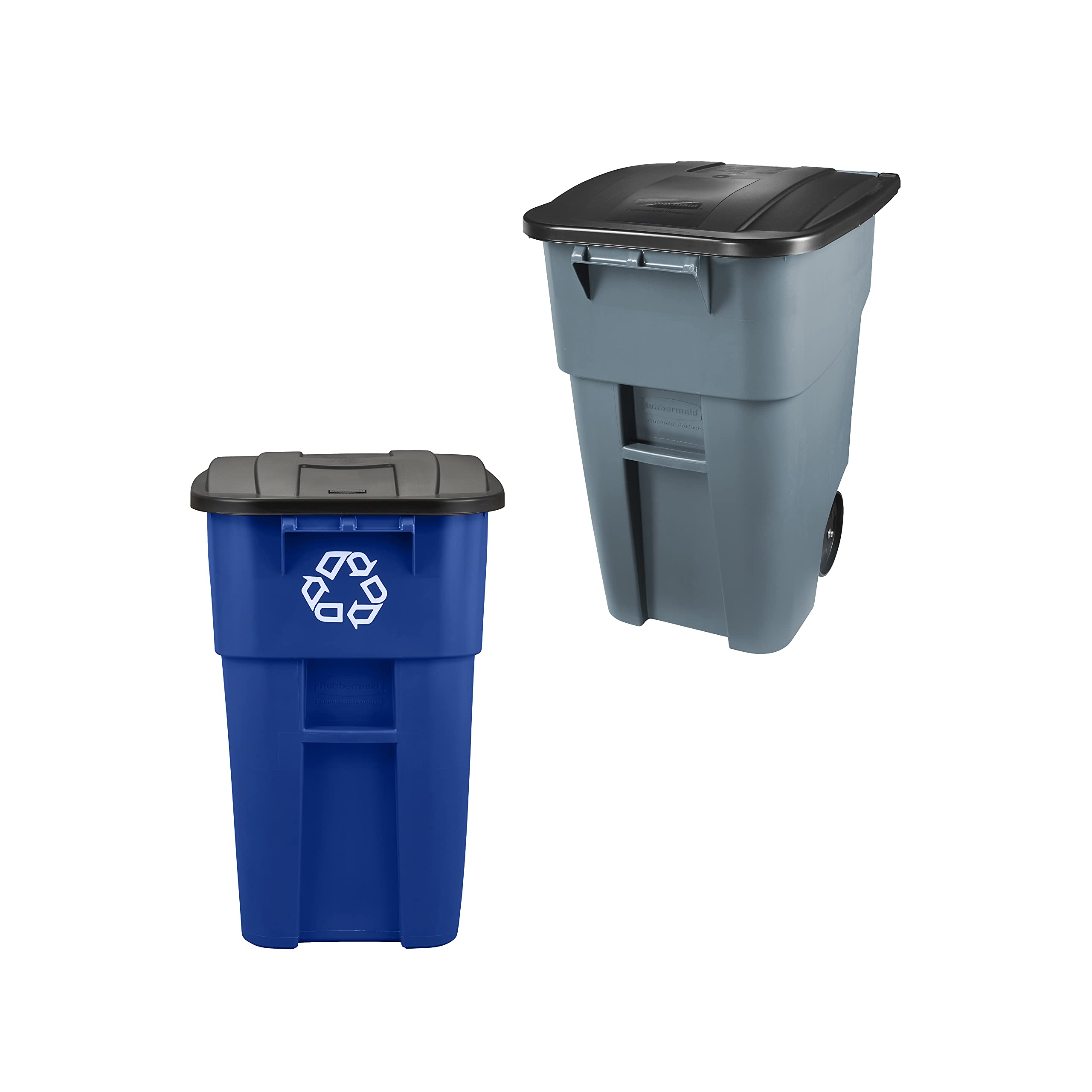 Rubbermaid Commercial Products BRUTE Rollout Heavy-Duty Wheeled Recycling Can/Bin, 50-Gallon, Blue Recycling, for Restaurants/Hospitals/Offices/Warehouses/Garage