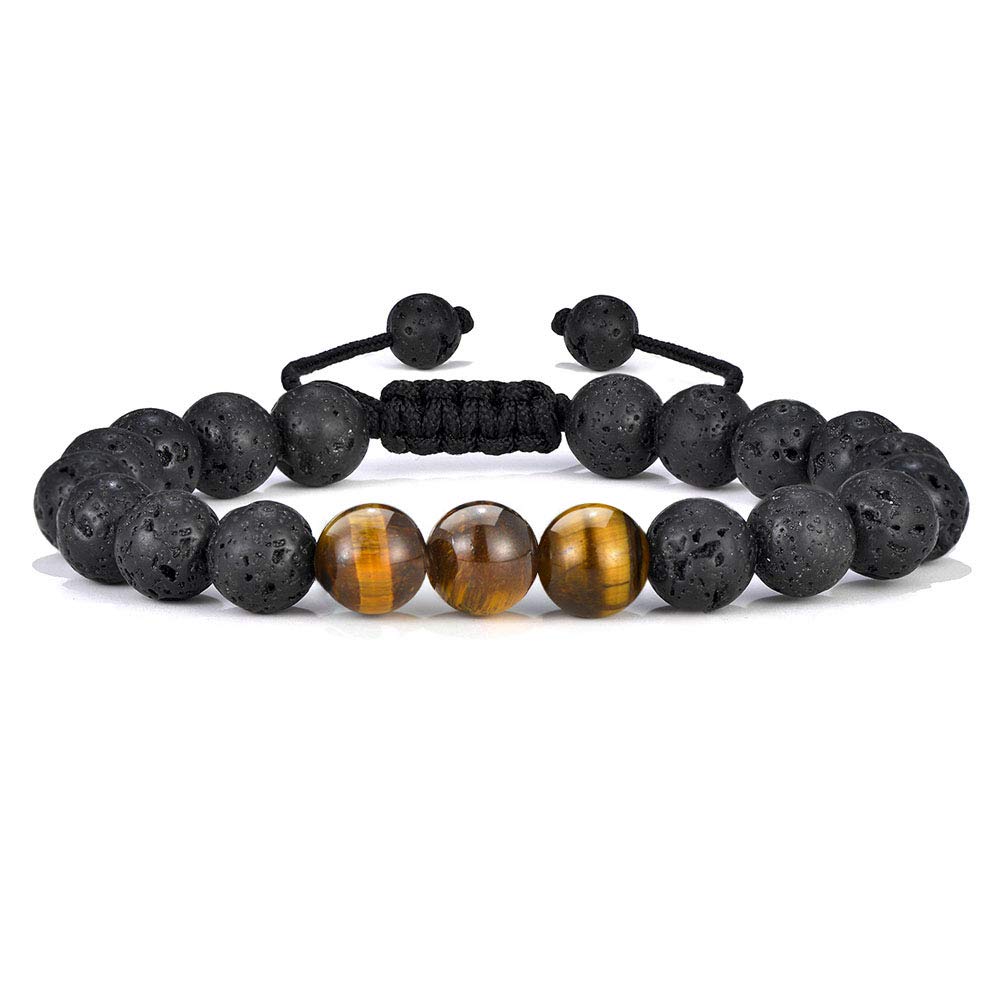 M MOOHAM Natural Stone Bracelets for Men - 8mm Tiger Eye, Matte Agate, Lava Rock - Teen Boys Gifts for Birthday, Anniversary, Christmas