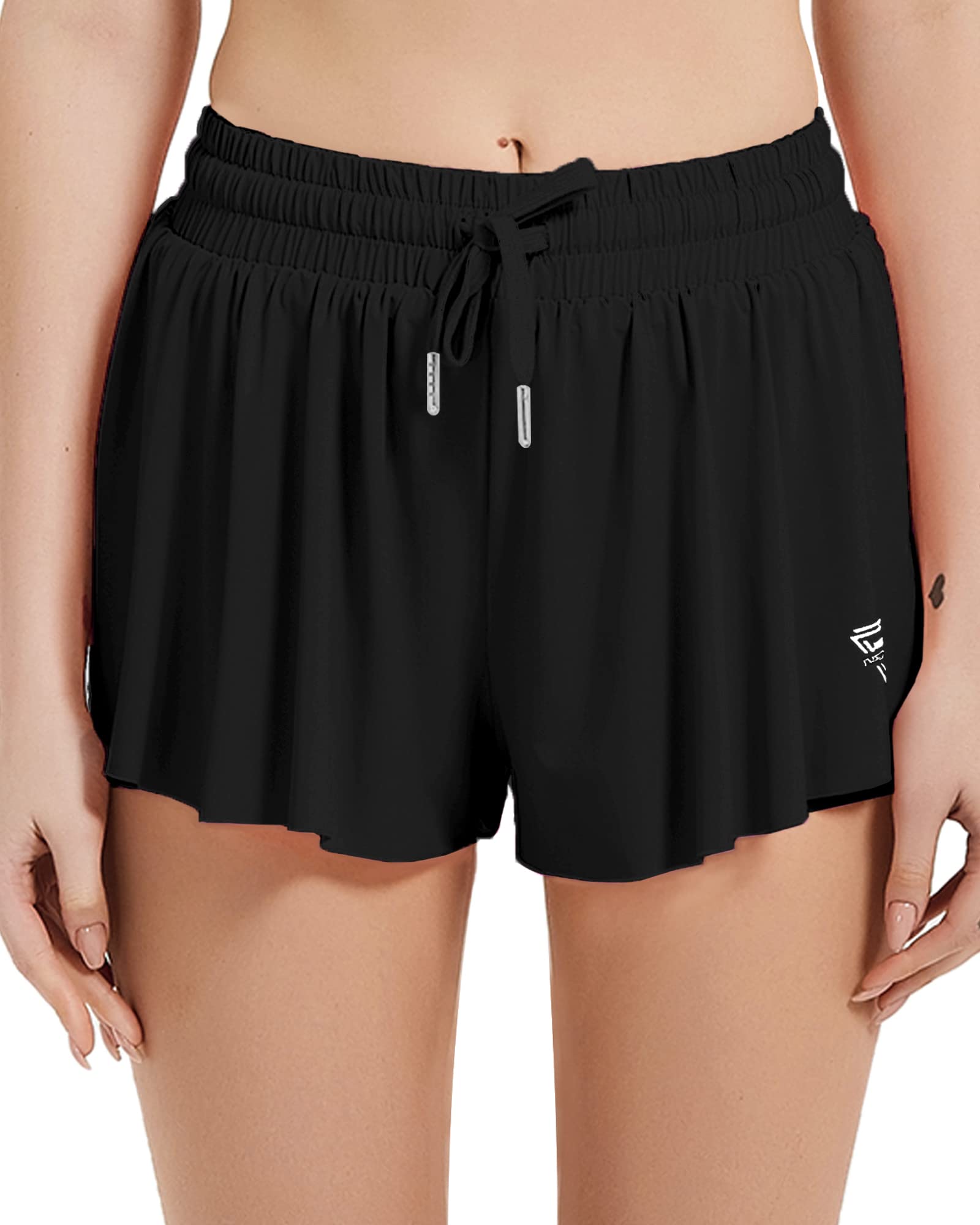 Memorose Flowy Running Shorts for Women Summer Causal Spandex Athletic Workout Shorts with Pockets Black