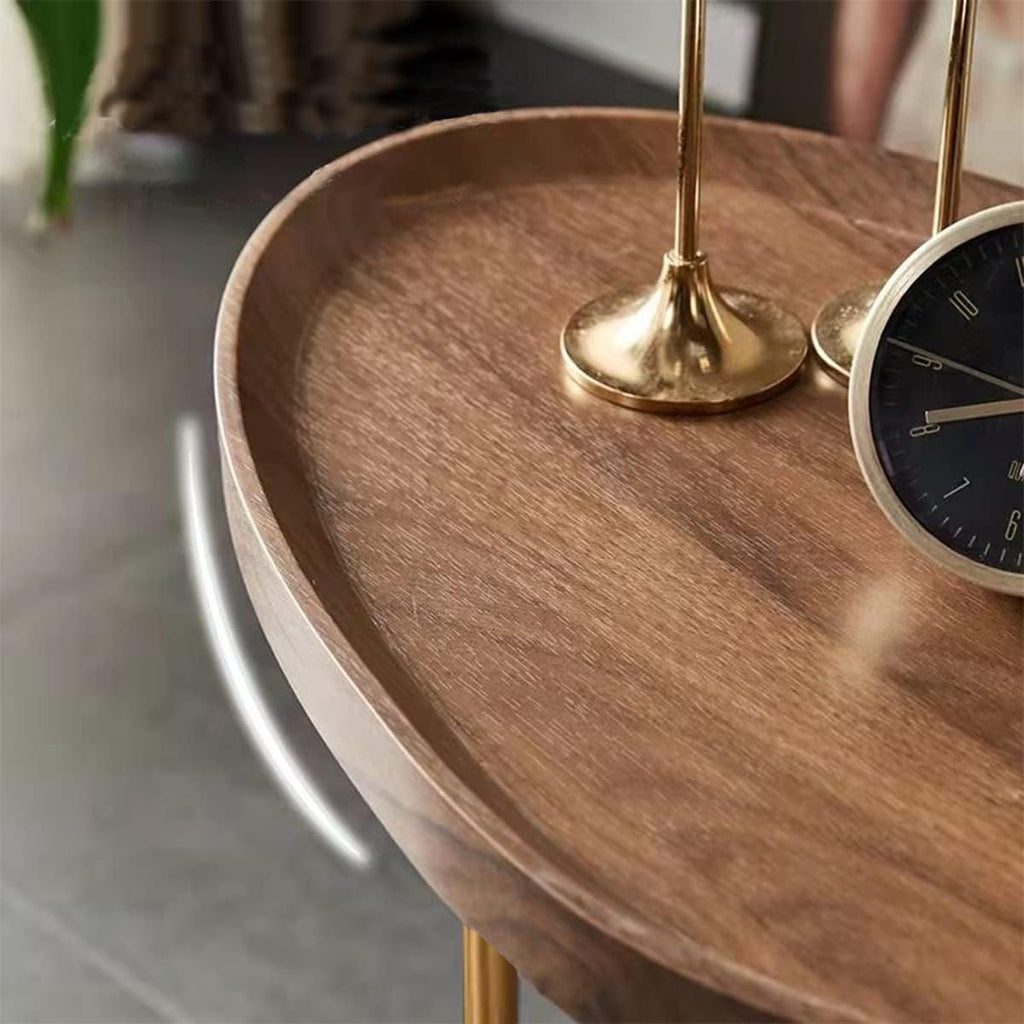 Small Side End Table New C Table Narrow Round Bed Sofa Couch Coffee Dinner Table for Snack Drink TV Tray, Slim Gold Rustic End Table Modern Simplicity, Metal and Wood - 24 Inch