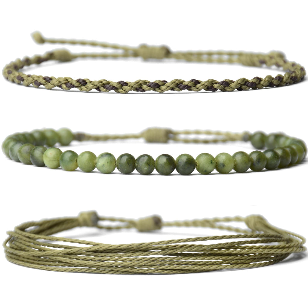 Handmade Natural Stone Beaded Healing Bracelet Gift for Men Adjustable Rope String Bracelet (Lava Rock, Adjustable)