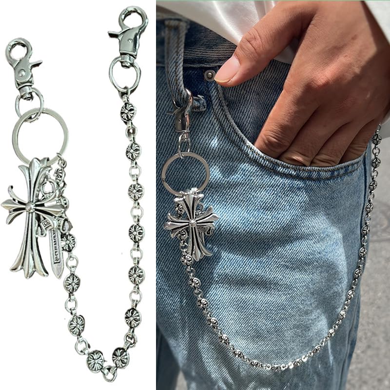 Pants Chain for Men Women,Biker Cross Chain Wallet,Cool Punk Trousers Pocket Belt Key Chains for Hip Hop Rock Jeans (cross) - Grand Goldman
