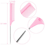 3 pakker rottehale kam stål nål rottehale kulfiber varmebestandige tease kamme med rustfrit stål rottehale (pink)