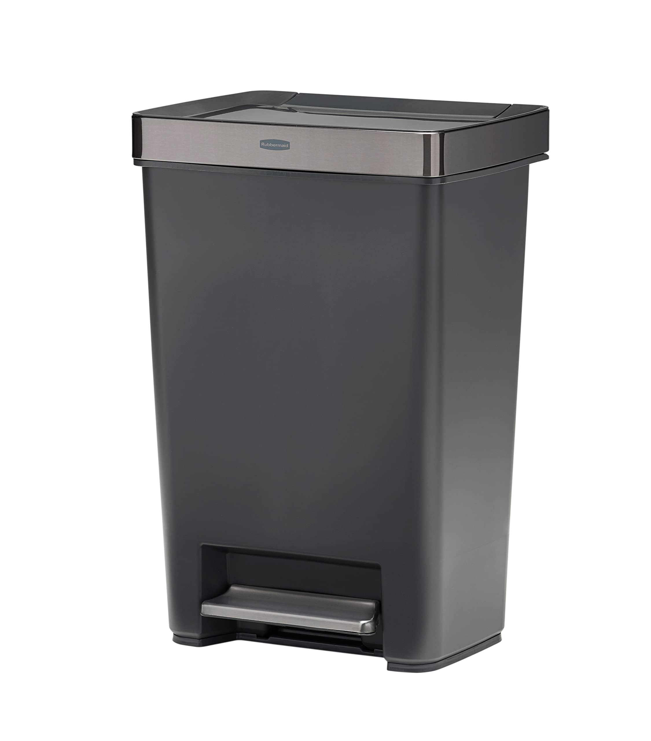 Rubbermaid Premier Series III Step-On Trash Can for Home and Kitchen, with Stainless Steel Rim, 12.4 Gallon, Charcoal, for Home/Kitchen/Garage/Apartment/Office