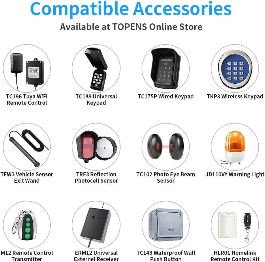 TOPENS CK2500 Automatic Sliding Gate Opener Chain Drive Electric Gate Motor for Heavy Driveway Slide Gate Up to 5700 Pounds Security Gate Operator AC Powered with 20ft Roller Chain and Remote Control