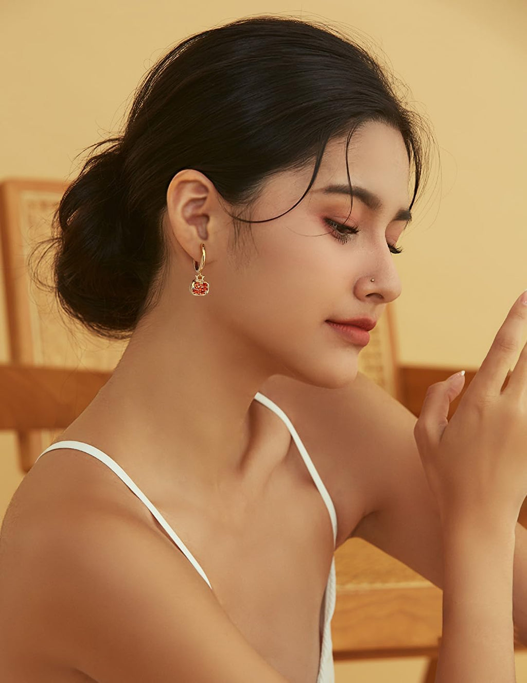 LILIE&WHITE Gold Pomegranate Dangle Earrings For Women With Red Cubic Zircon Drop Earrings Hoop Earrings Hypoallergenic Earrings Fruit Earrings Fashion Earrings PresentEarrings