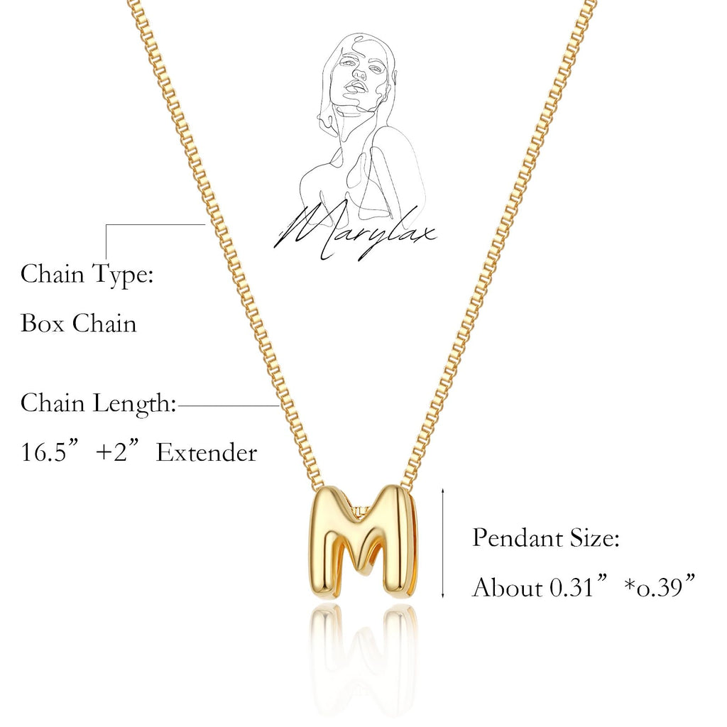 MARYLAX Bubble Letter Necklaces Gold, 14K Gold Plated Initial Necklaces for Women, Dainty Gold Bubble Letter Necklace, Personalized Bubble Pendant Name Necklace, Trendy Gold Jewelry