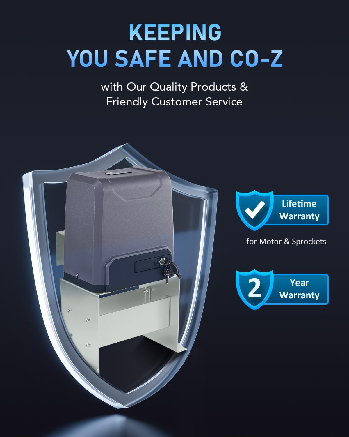 CO-Z 3300 lb Automatic Sliding Gate Opener with 2 Remote Controls, Electric Rolling Driveway Fence Slide Gate Motor, Complete Gate Operator Hardware Security System Kit for Sliding Gate Up to 40 Feet