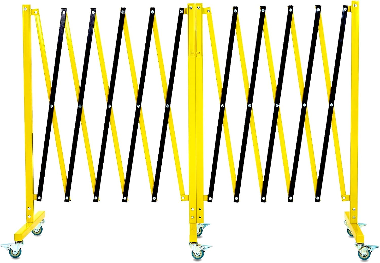 Garvee 19.8 ft Industrial Expandable Metal Barricade, Rotatable & Portable Safety Barrier with a Warning Board and Casters, Retractable Traffic Fence Mobile Safety Barrier Gate Yellow Black