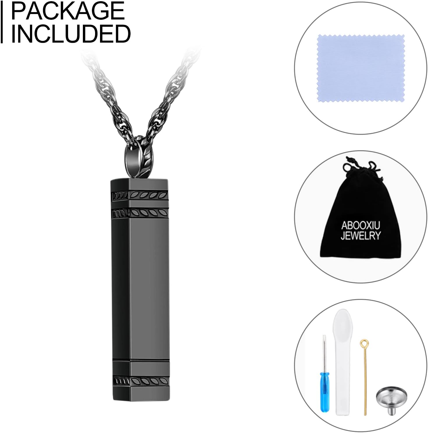 abooxiu Urn Necklace for Ashes Memorial Cremation Jewelry for Ashes Stainless Steel Ashes Jewelry Cube Ashes Necklace Bar Urn Pendant for Women Men