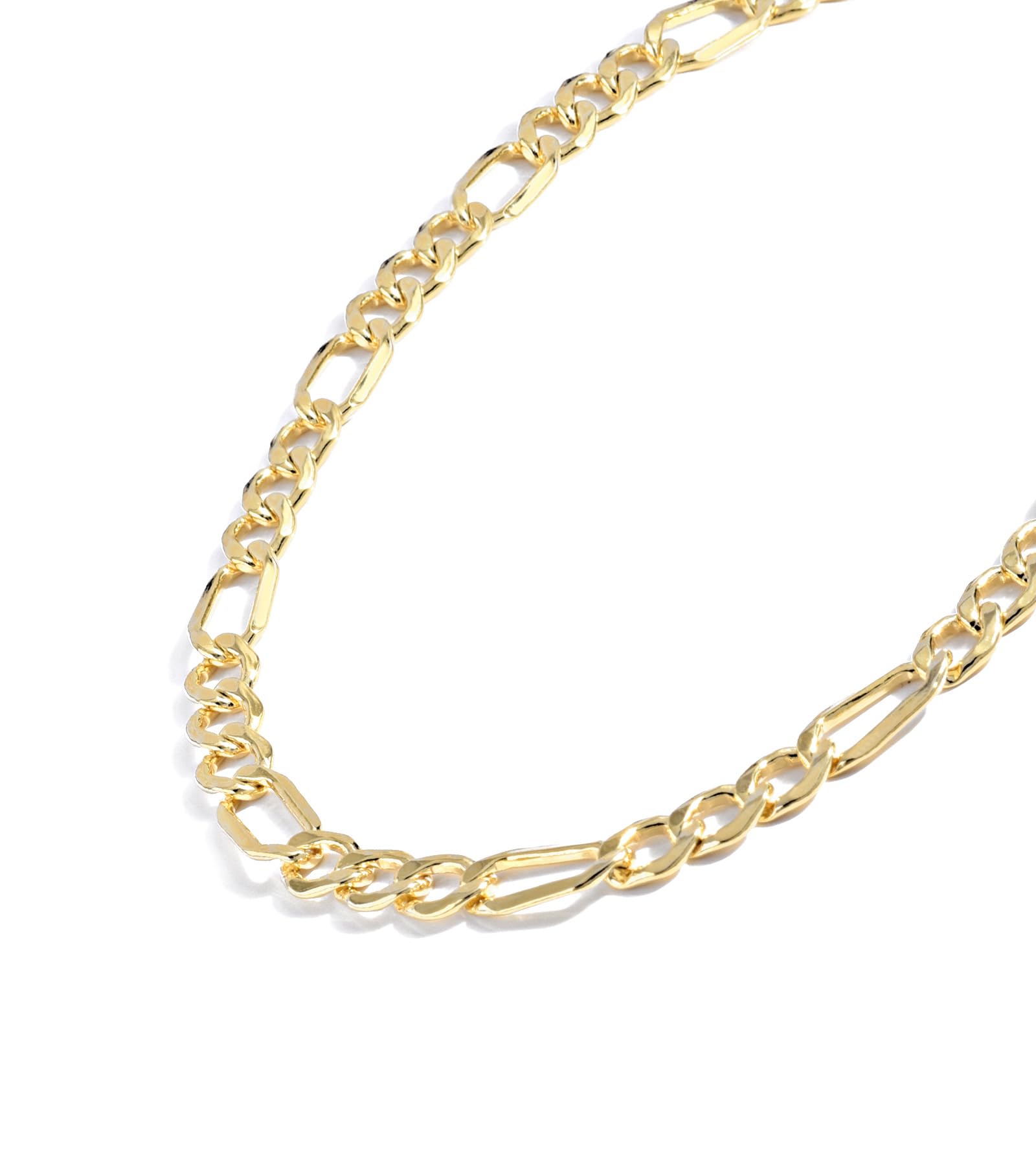 Collezione Collane Catena in Oro Atelier Gioielli - Collane Catena Figaro Riempite in Oro Giallo Massiccio 14K per Donne e Uomini con Diverse Misure (2.8mm, 3.7mm, 4.7mm, 5.6mm)