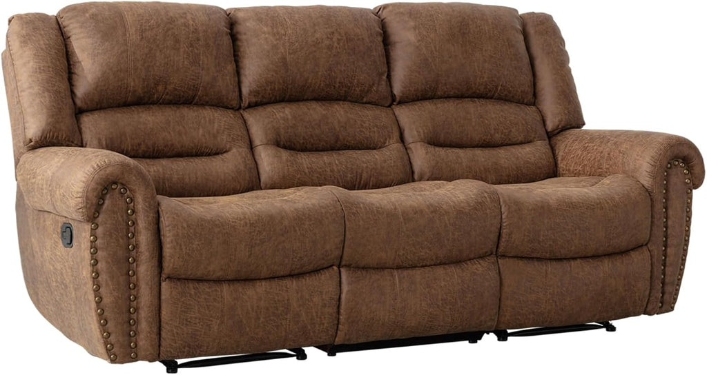 Faux Leather Reclining Sofa, 3 Seater Recliner Sofa Chair, Manual Reclining Couch Set for Living Room, Home Furniture Set, for Meeting Room, Brown (3 Seat Sofa)