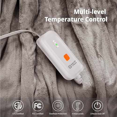 Opvarmet tæppe 50" x 60" - Opvarmet tæppe med 5 varmeniveauer og 3 timers automatisk slukning, maskinvaskbar, ETL &amp; FCC-certificering, overvarmebeskyttelse (Racoon) 